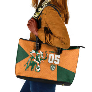 Custom Ivory Coast Football Leather Tote Bag Elephant Geometric African Art Style