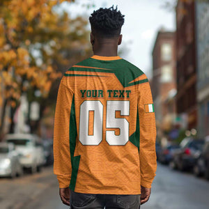Custom Ivory Coast Football Long Sleeve Shirt Elephant Geometric African Art Style