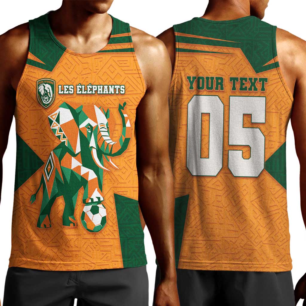 Custom Ivory Coast Football Men Tank Top Elephant Geometric African Art Style