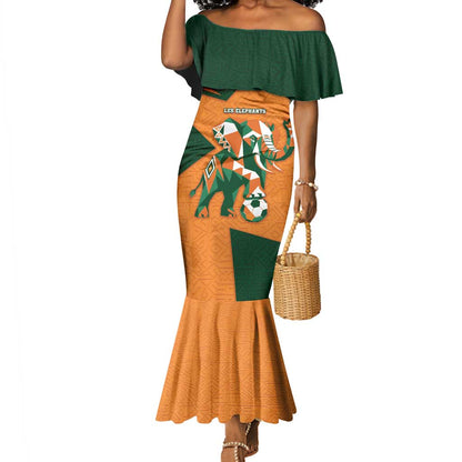 Custom Ivory Coast Football Mermaid Dress Elephant Geometric African Art Style