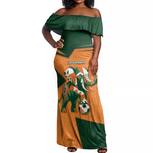 Custom Ivory Coast Football Off Shoulder Maxi Dress Elephant Geometric African Art Style