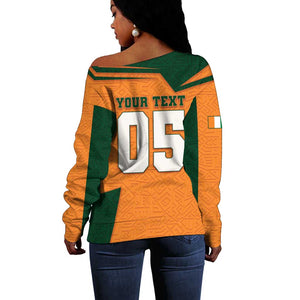 Custom Ivory Coast Football Off Shoulder Sweater Elephant Geometric African Art Style