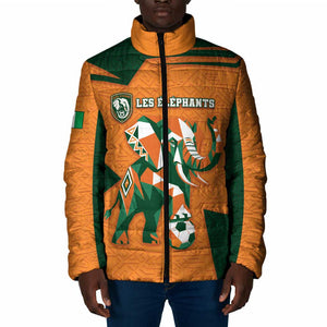 Custom Ivory Coast Football Padded Jacket Elephant Geometric African Art Style