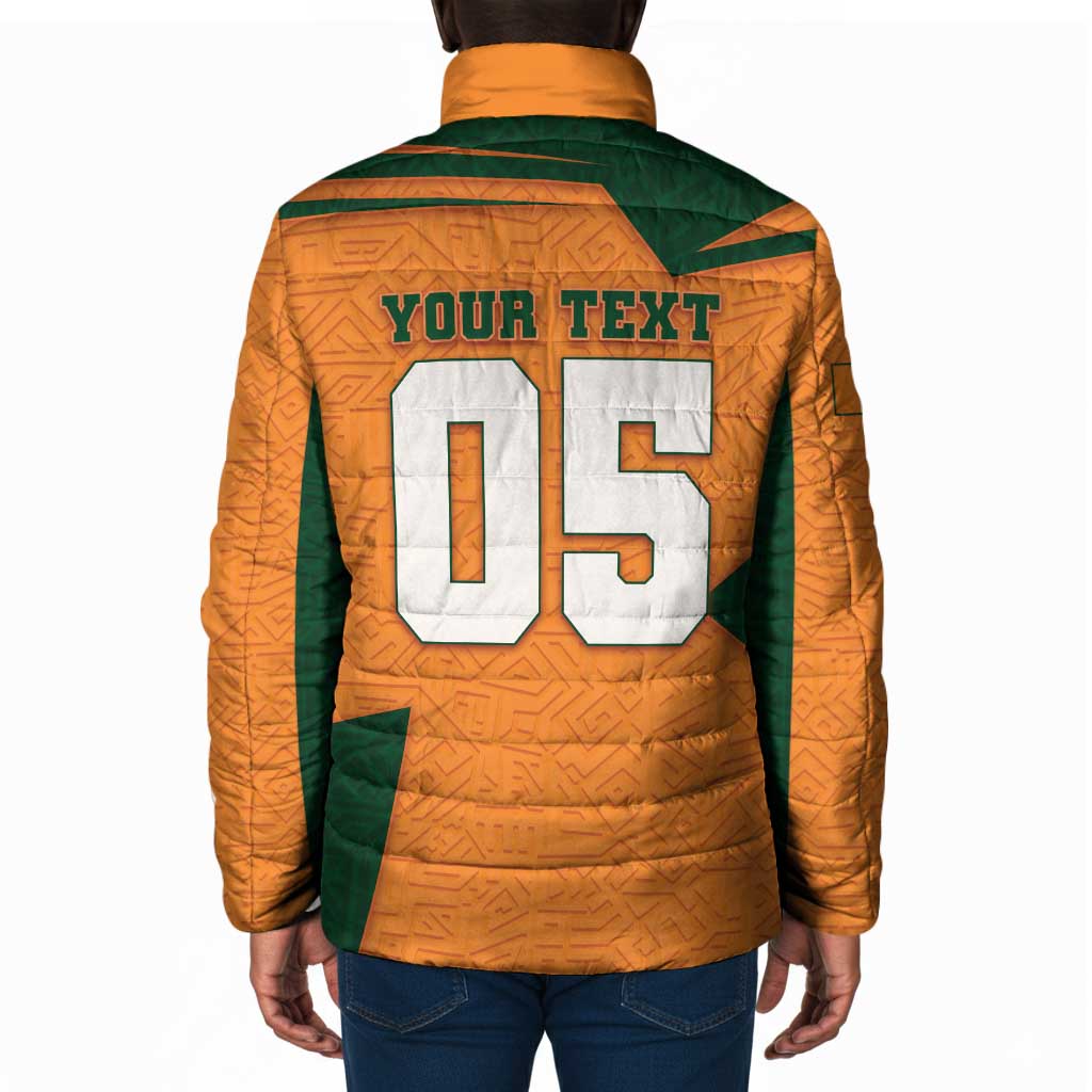 Custom Ivory Coast Football Padded Jacket Elephant Geometric African Art Style