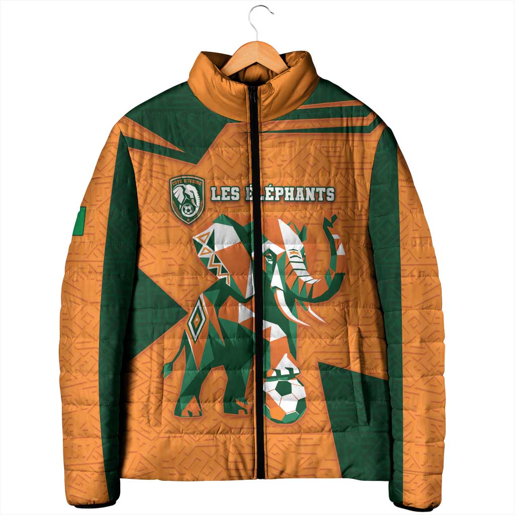 Custom Ivory Coast Football Padded Jacket Elephant Geometric African Art Style