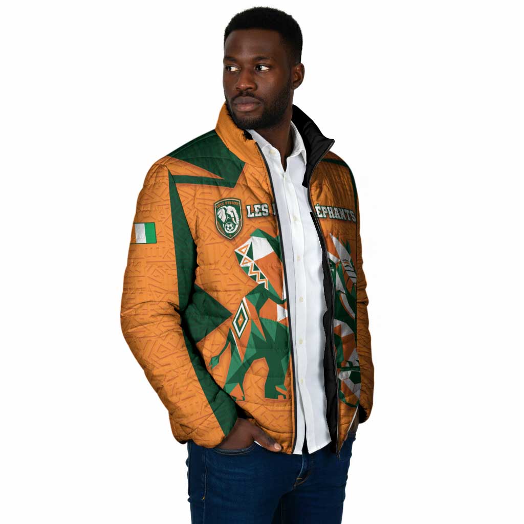 Custom Ivory Coast Football Padded Jacket Elephant Geometric African Art Style