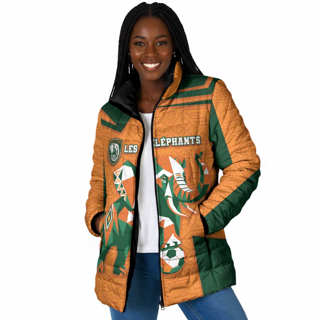 Custom Ivory Coast Football Padded Jacket Elephant Geometric African Art Style