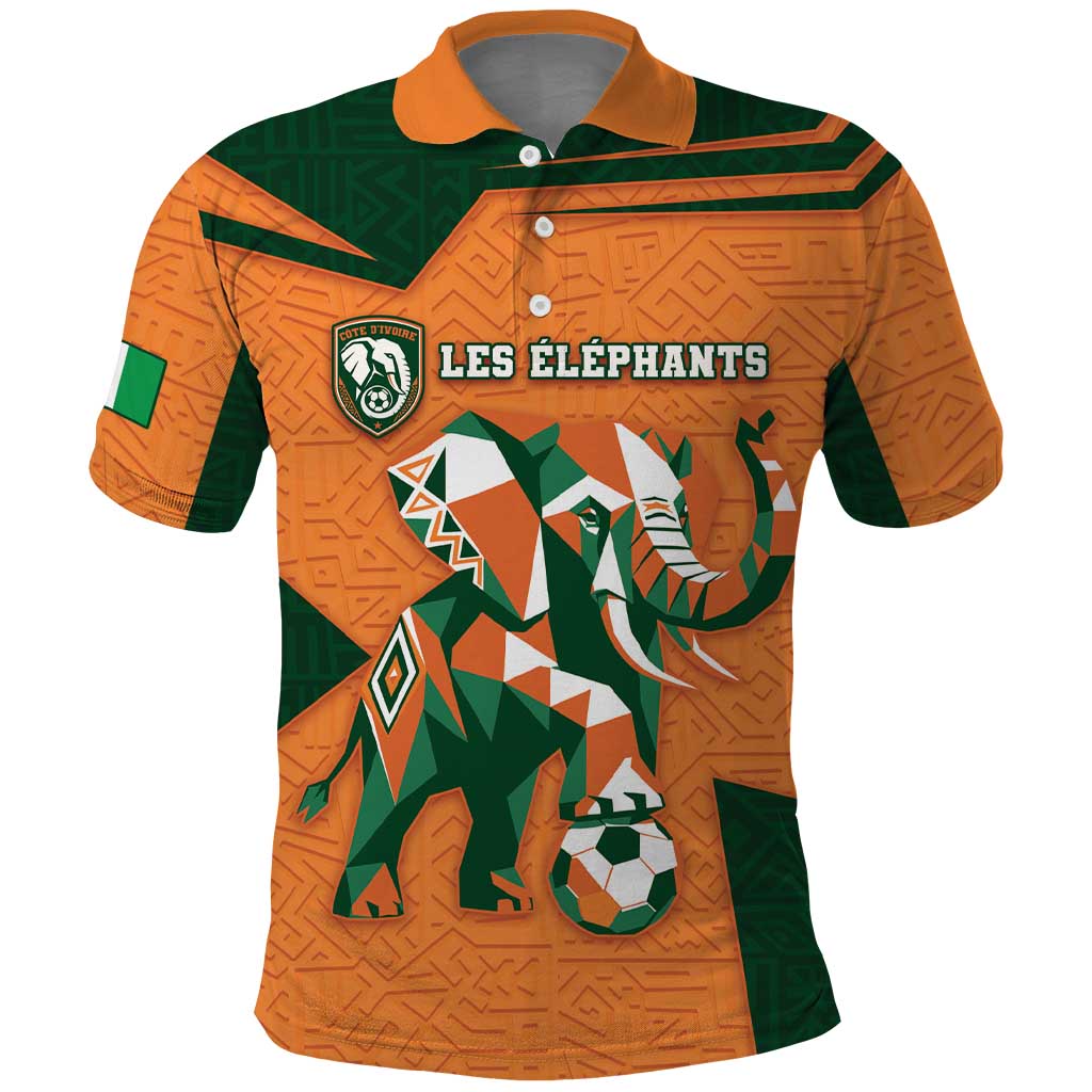 Custom Ivory Coast Football Polo Shirt Elephant Geometric African Art Style