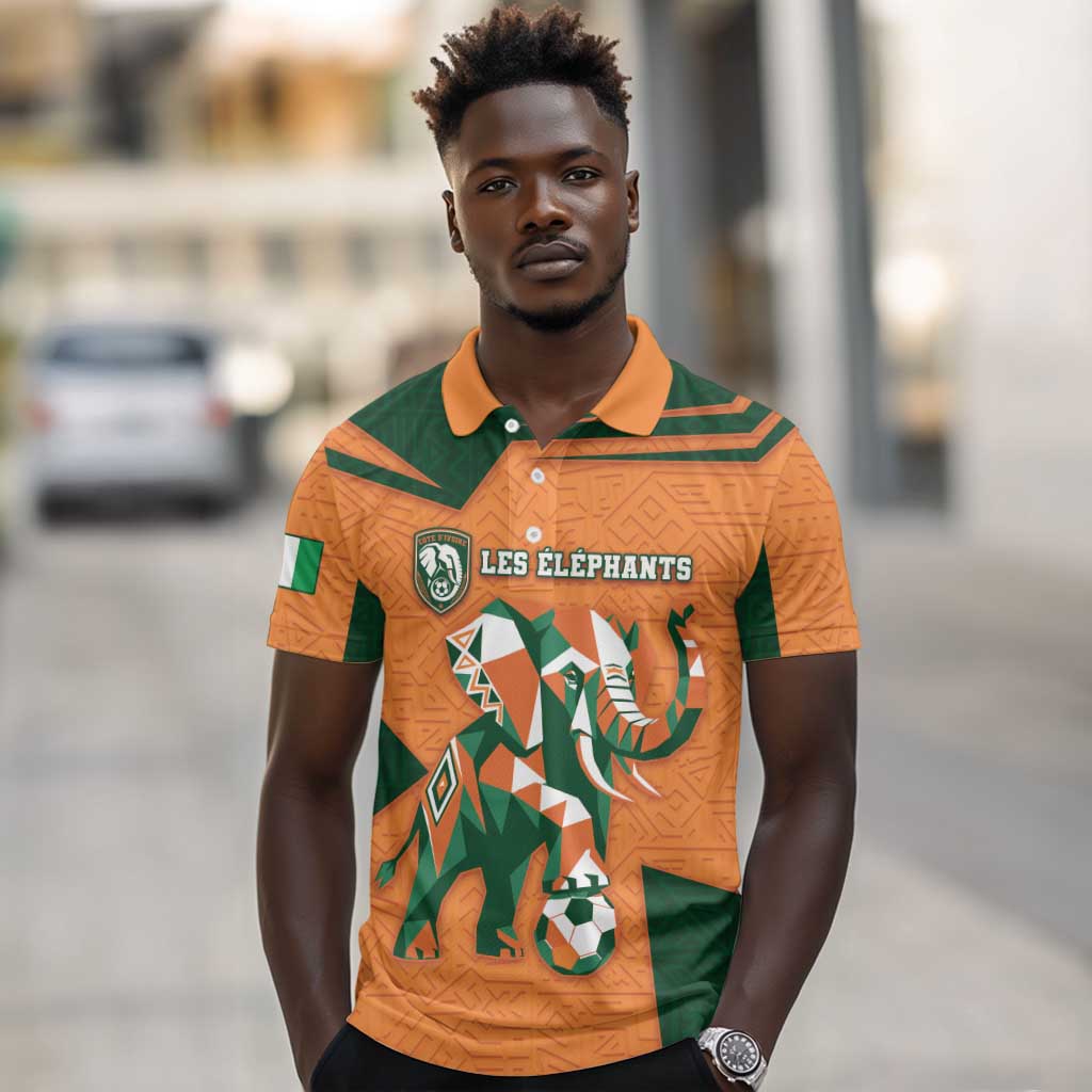 Custom Ivory Coast Football Polo Shirt Elephant Geometric African Art Style