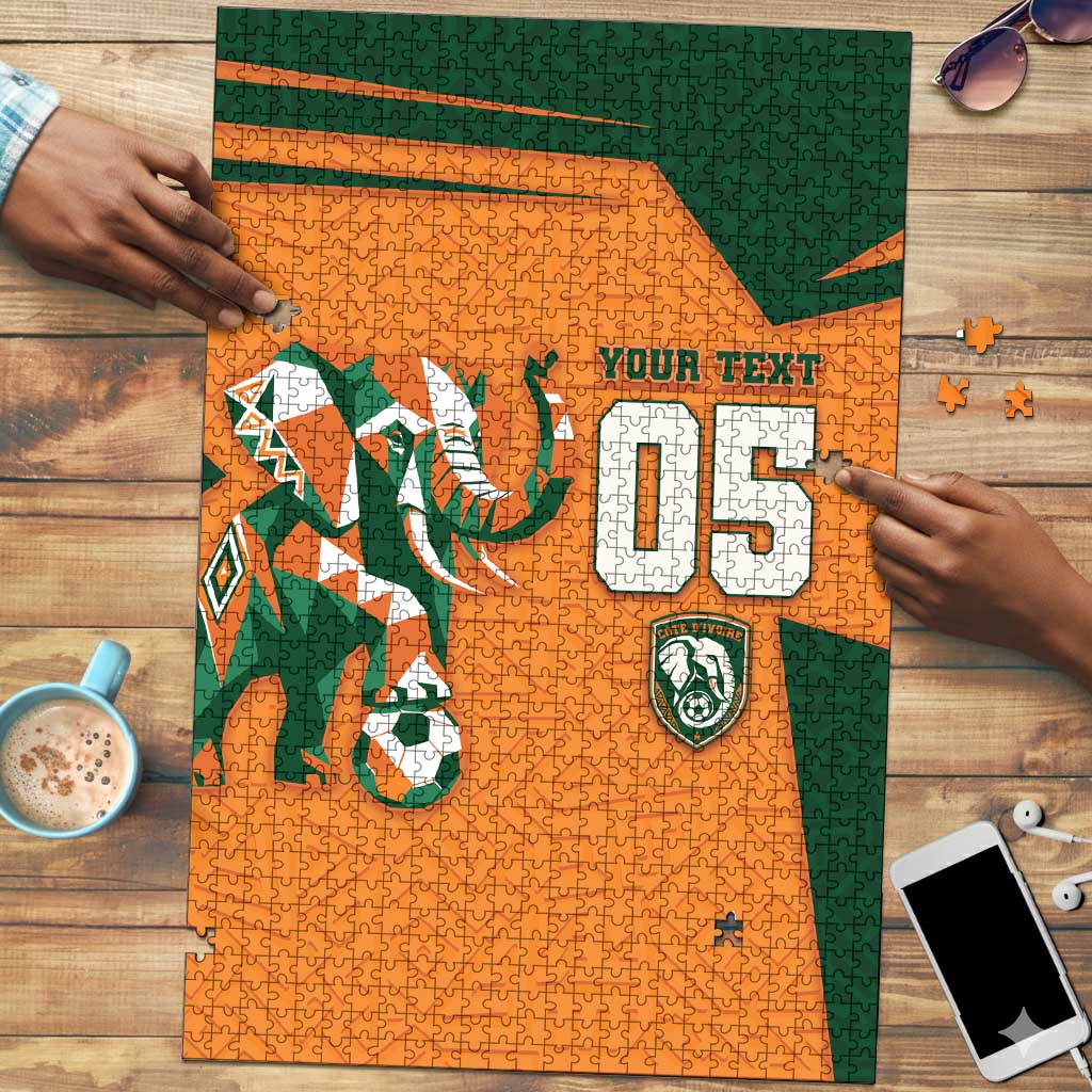 Custom Ivory Coast Football Puzzle Elephant Geometric African Art Style