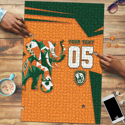 Custom Ivory Coast Football Puzzle Elephant Geometric African Art Style