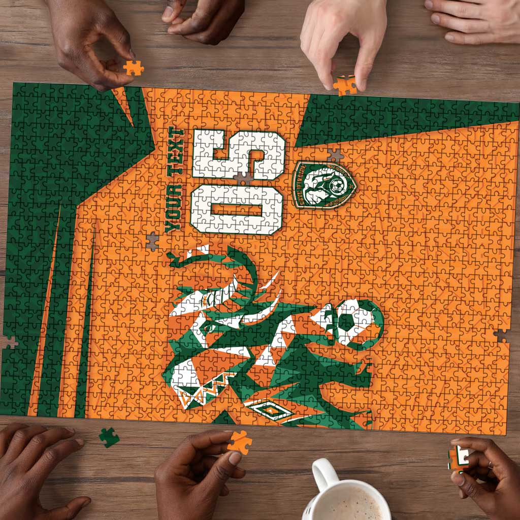 Custom Ivory Coast Football Puzzle Elephant Geometric African Art Style