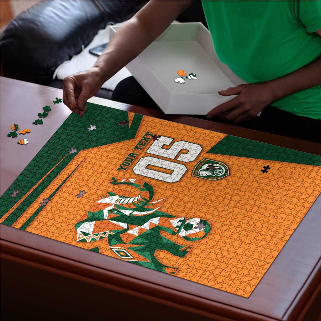 Custom Ivory Coast Football Puzzle Elephant Geometric African Art Style