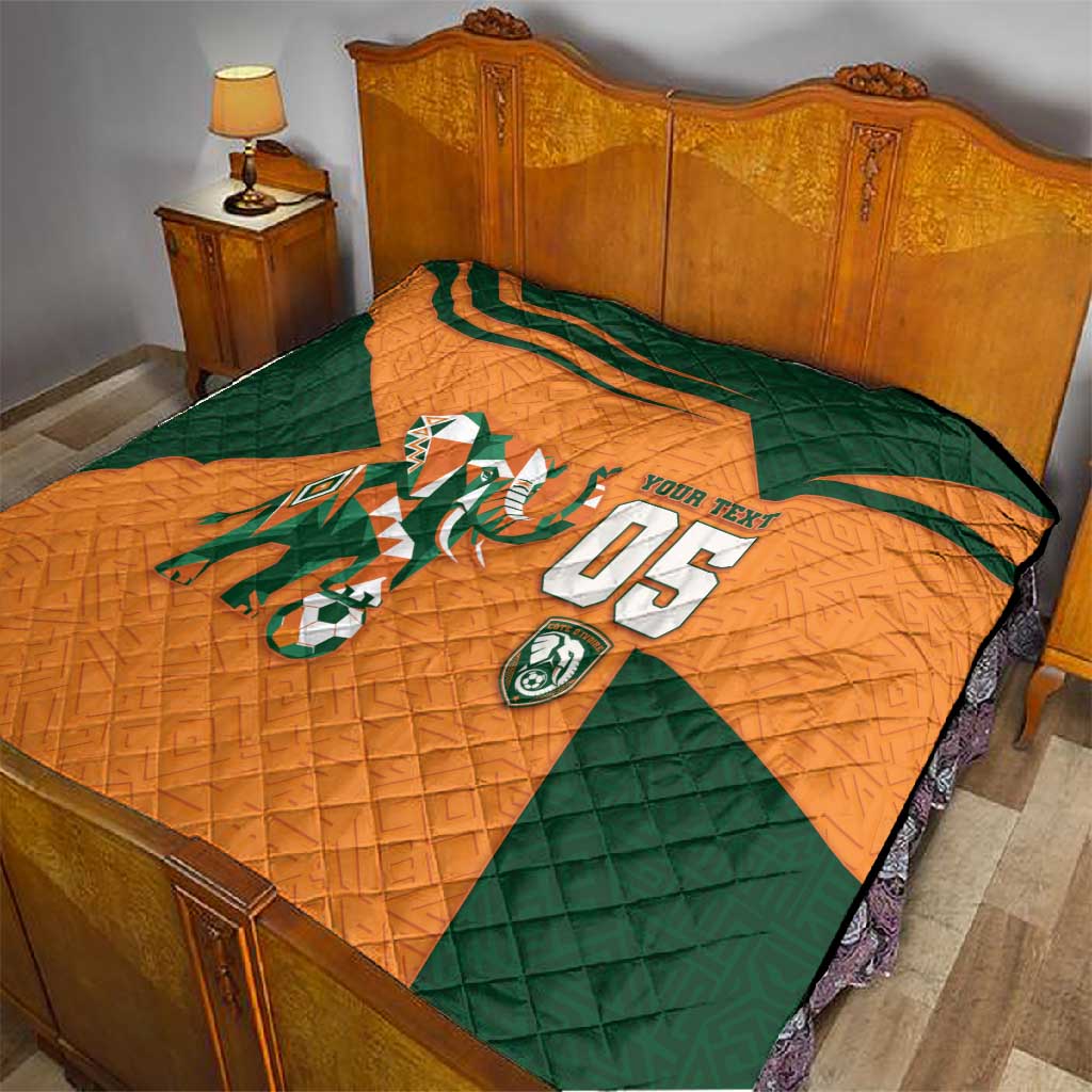 Custom Ivory Coast Football Quilt Elephant Geometric African Art Style