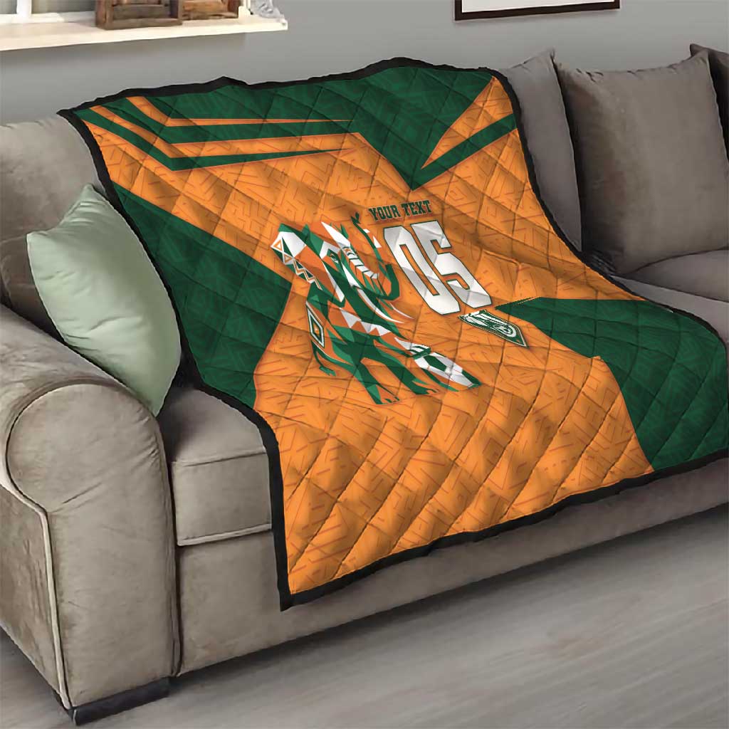 Custom Ivory Coast Football Quilt Elephant Geometric African Art Style