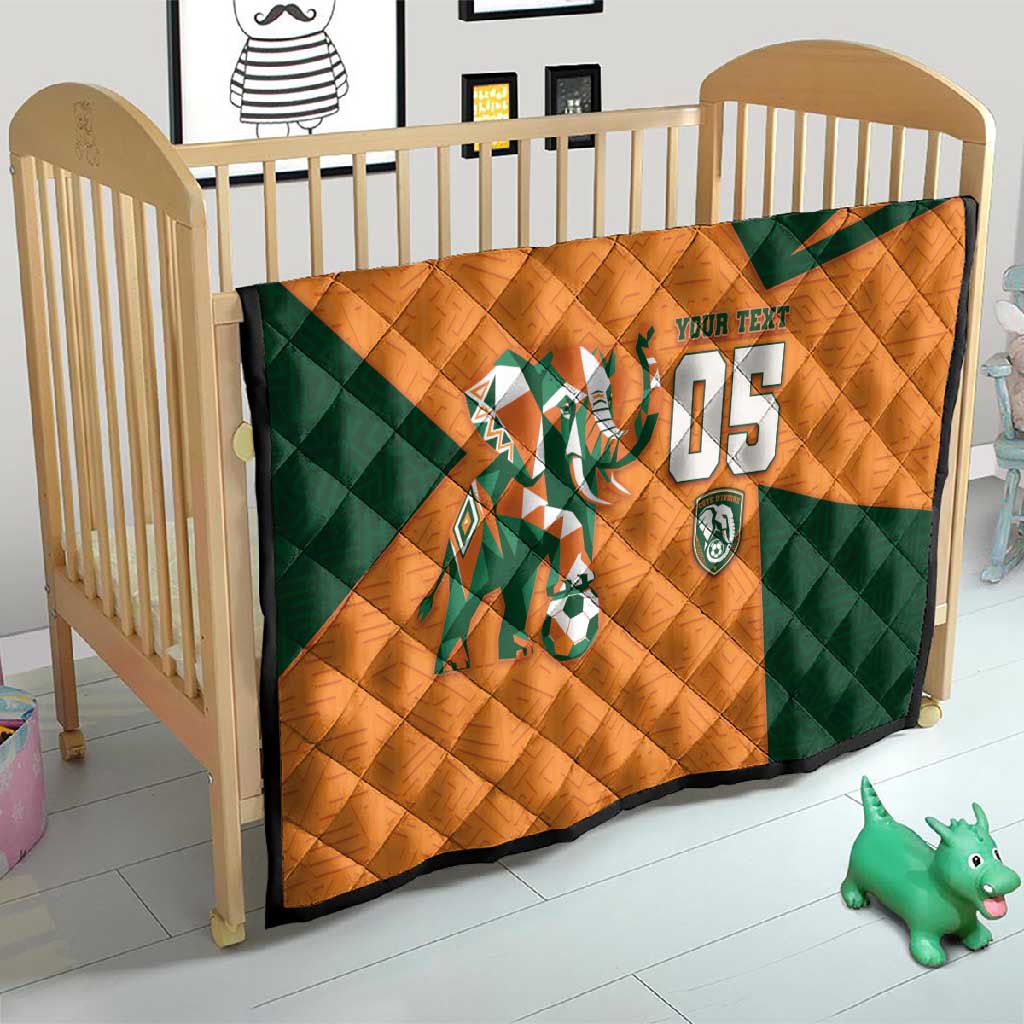 Custom Ivory Coast Football Quilt Elephant Geometric African Art Style