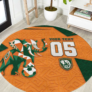 Custom Ivory Coast Football Round Carpet Elephant Geometric African Art Style