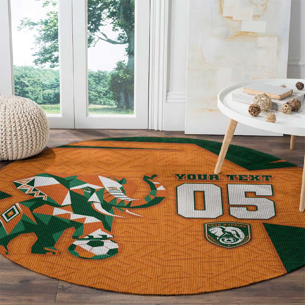 Custom Ivory Coast Football Round Carpet Elephant Geometric African Art Style