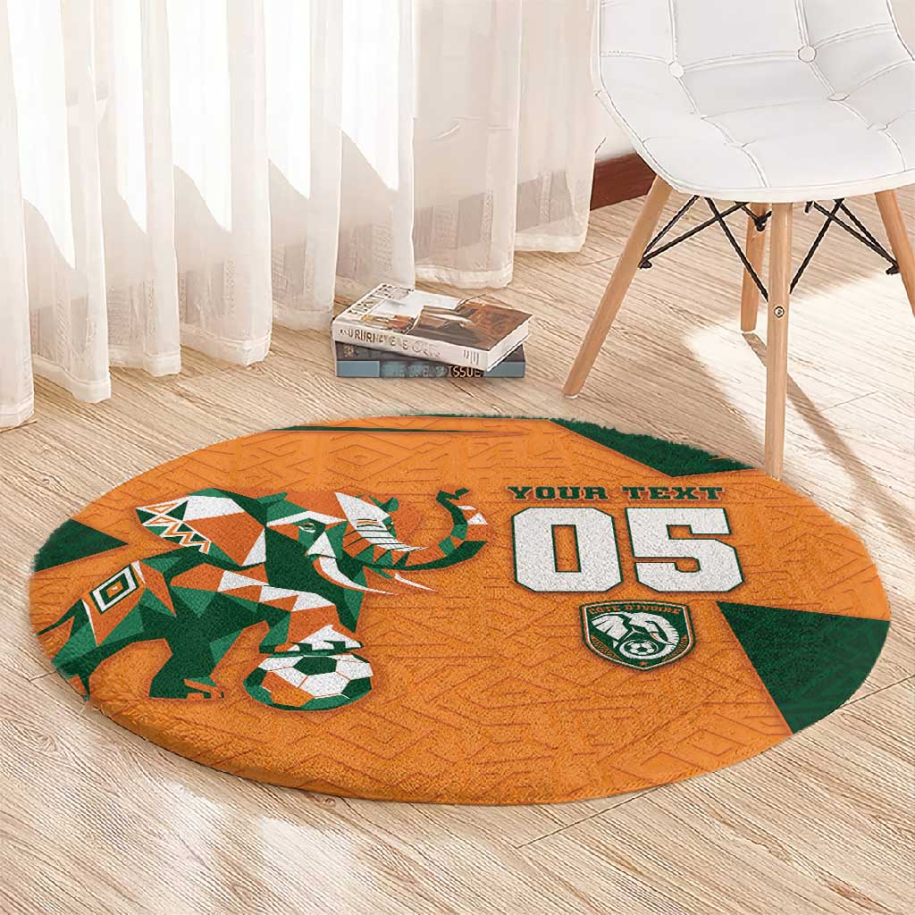 Custom Ivory Coast Football Round Carpet Elephant Geometric African Art Style