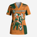 Custom Ivory Coast Football Scrub Top Elephant Geometric African Art Style