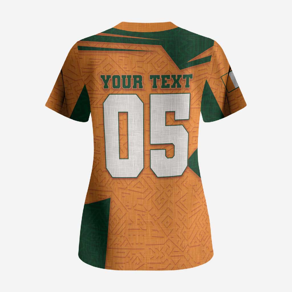 Custom Ivory Coast Football Scrub Top Elephant Geometric African Art Style