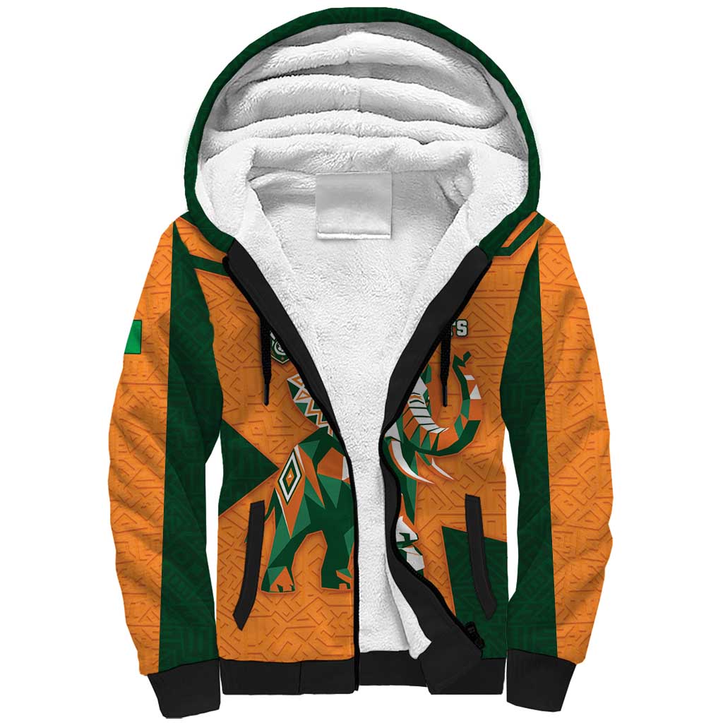 Custom Ivory Coast Football Sherpa Hoodie Elephant Geometric African Art Style