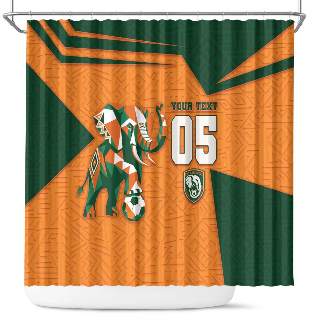 Custom Ivory Coast Football Shower Curtain Elephant Geometric African Art Style