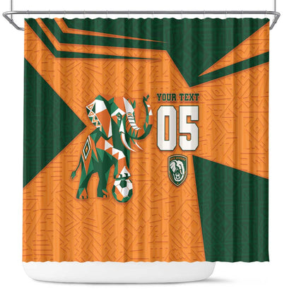 Custom Ivory Coast Football Shower Curtain Elephant Geometric African Art Style