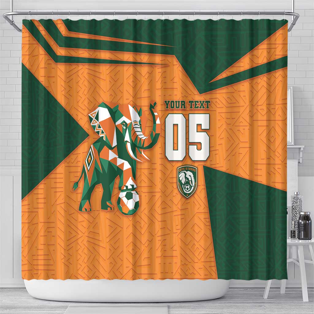 Custom Ivory Coast Football Shower Curtain Elephant Geometric African Art Style