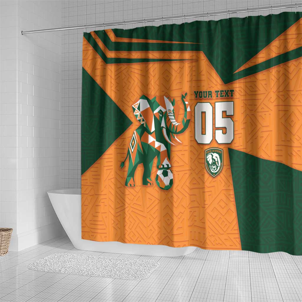 Custom Ivory Coast Football Shower Curtain Elephant Geometric African Art Style