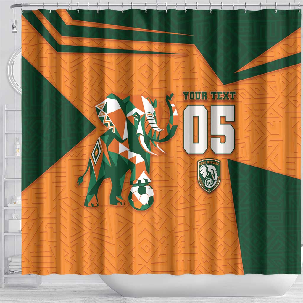 Custom Ivory Coast Football Shower Curtain Elephant Geometric African Art Style
