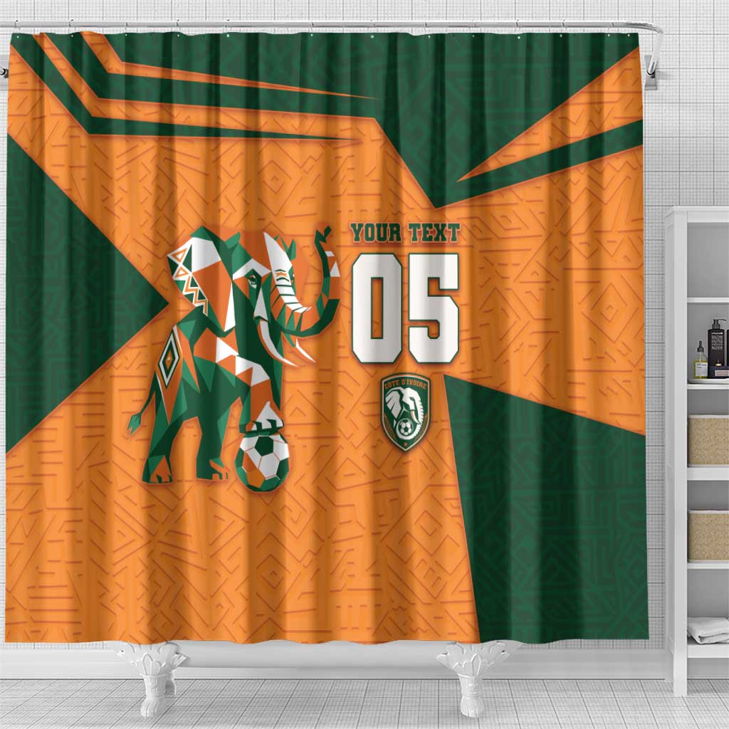 Custom Ivory Coast Football Shower Curtain Elephant Geometric African Art Style