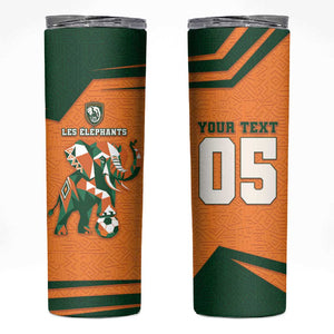 Custom Ivory Coast Football Skinny Tumbler Elephant Geometric African Art Style