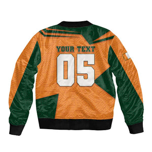 Custom Ivory Coast Football Sleeve Zip Bomber Jacket Elephant Geometric African Art Style