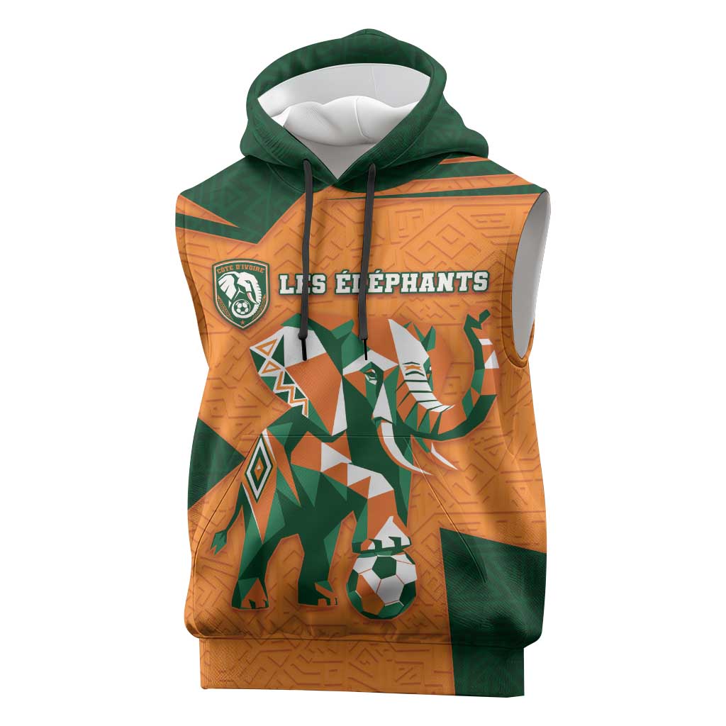Custom Ivory Coast Football Sleeveless Hoodie Elephant Geometric African Art Style