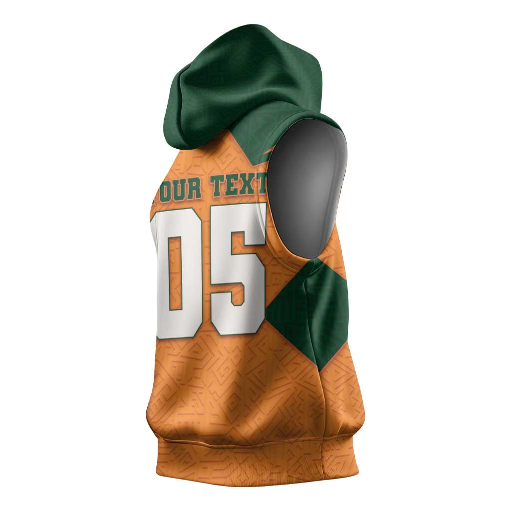 Custom Ivory Coast Football Sleeveless Hoodie Elephant Geometric African Art Style