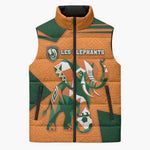 Custom Ivory Coast Football Sleeveless Puffer Jacket Elephant Geometric African Art Style