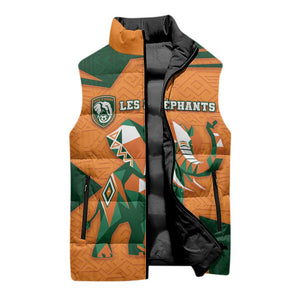 Custom Ivory Coast Football Sleeveless Puffer Jacket Elephant Geometric African Art Style