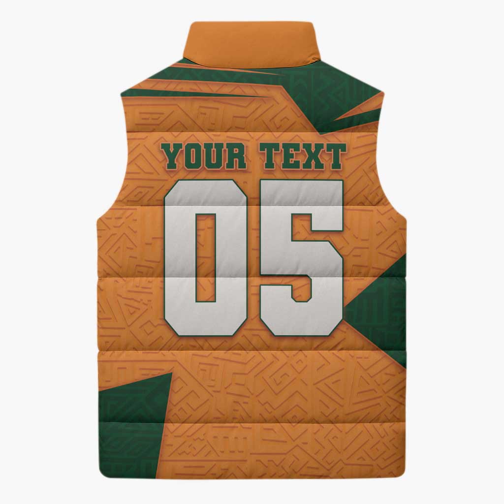 Custom Ivory Coast Football Sleeveless Puffer Jacket Elephant Geometric African Art Style