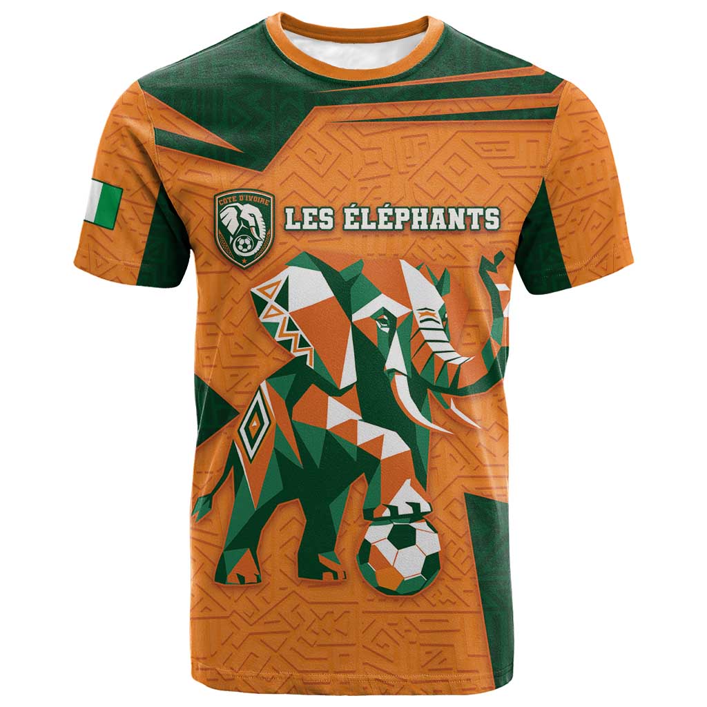 Custom Ivory Coast Football T shirt Elephant Geometric African Art Style