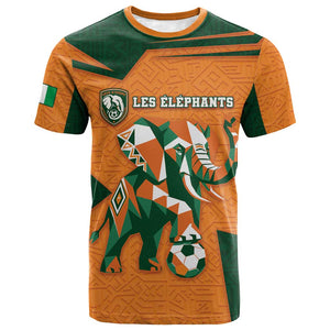 Custom Ivory Coast Football T shirt Elephant Geometric African Art Style