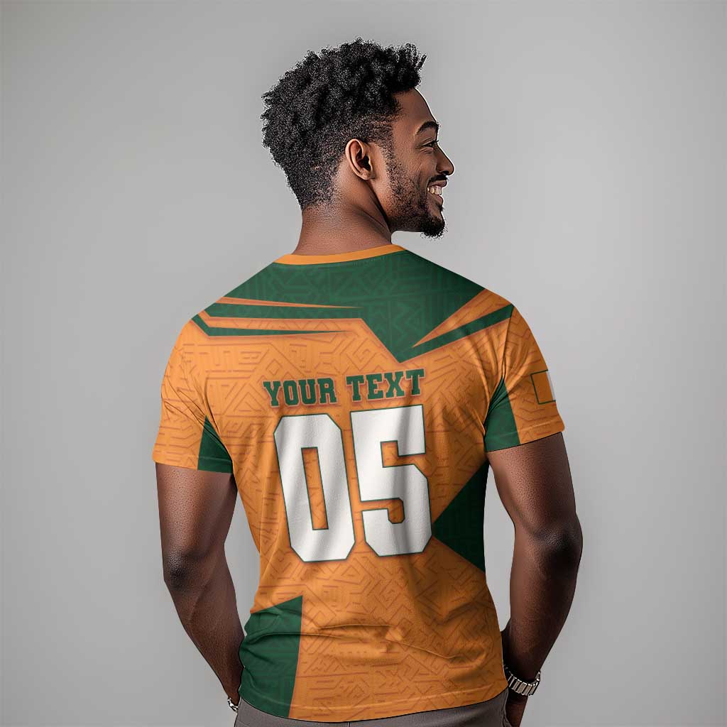 Custom Ivory Coast Football T shirt Elephant Geometric African Art Style