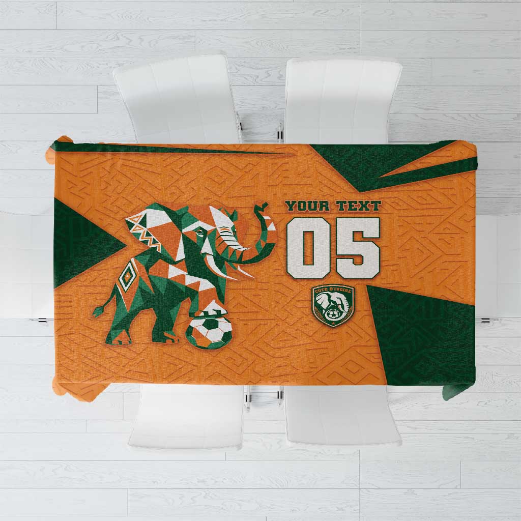 Custom Ivory Coast Football Tablecloth Elephant Geometric African Art Style