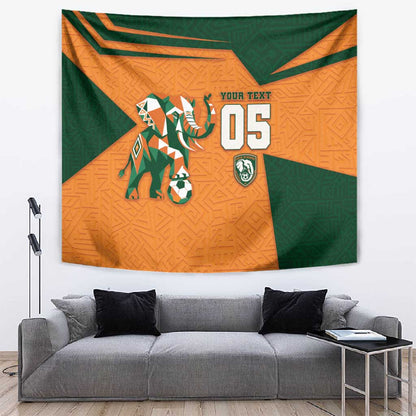 Custom Ivory Coast Football Tapestry Elephant Geometric African Art Style