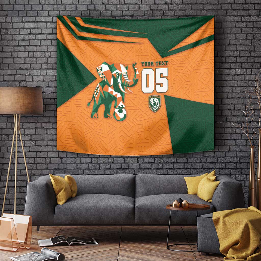 Custom Ivory Coast Football Tapestry Elephant Geometric African Art Style