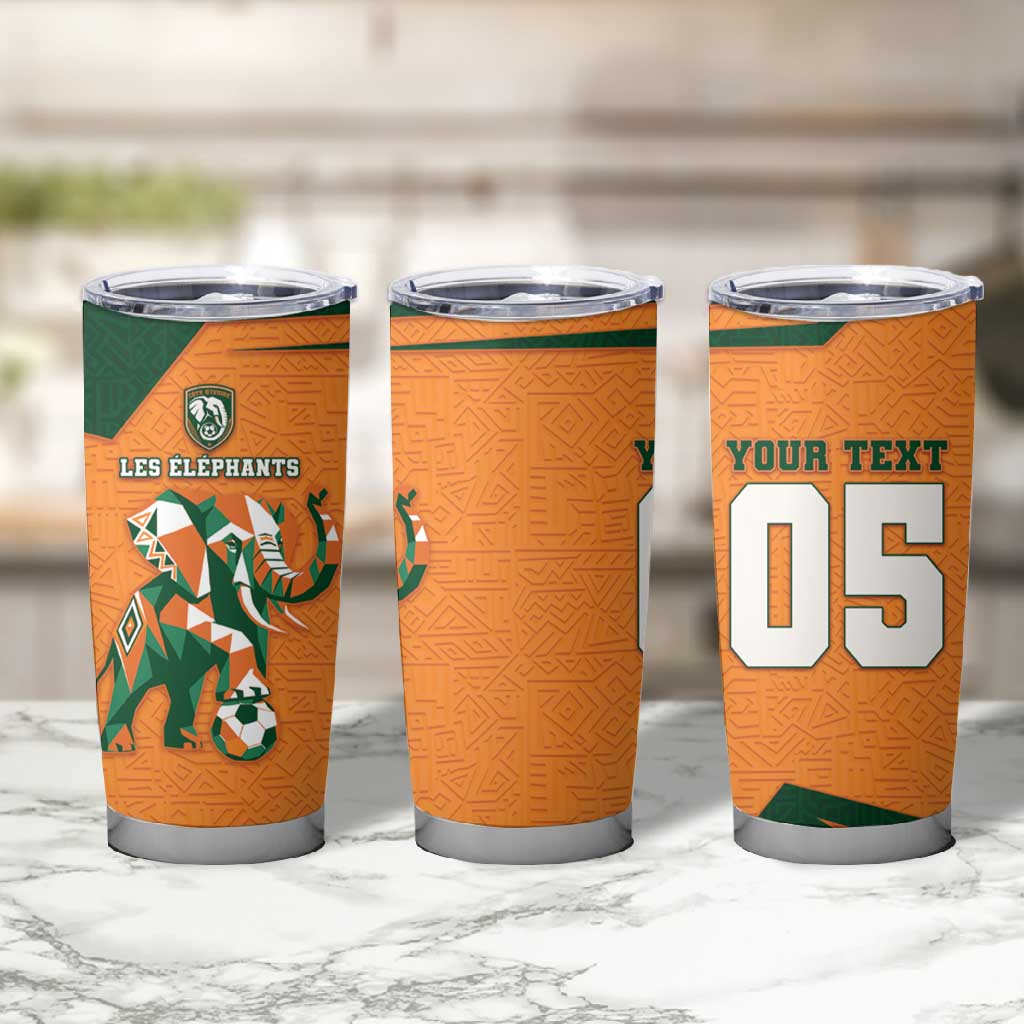 Custom Ivory Coast Football Tumbler Cup Elephant Geometric African Art Style