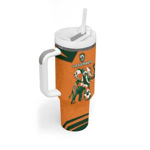 Custom Ivory Coast Football Tumbler With Handle Elephant Geometric African Art Style