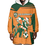 Custom Ivory Coast Football Wearable Blanket Hoodie Elephant Geometric African Art Style