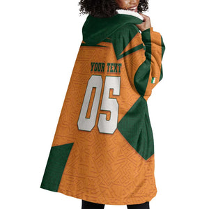 Custom Ivory Coast Football Wearable Blanket Hoodie Elephant Geometric African Art Style