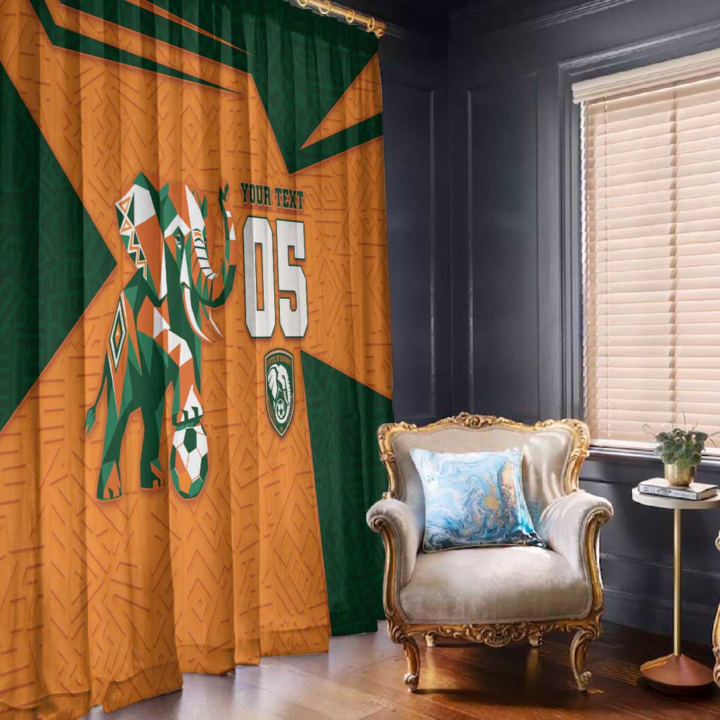 Custom Ivory Coast Football Window Curtain Elephant Geometric African Art Style